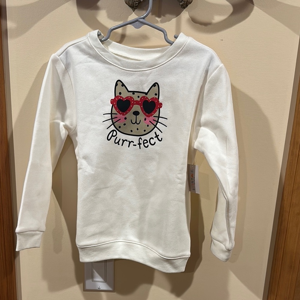 Kids White Cat Print Sweatshirt